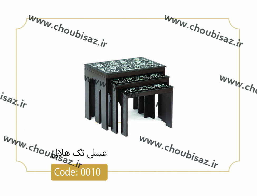 میز عسلی هلالی کد 0010 نگین چوب صفحه شیشه سکوریت بدنه MDF رنگی